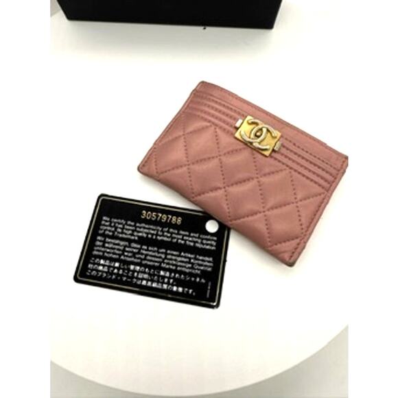 Chanel Metallic Quilted Boy Card Holder Pink*FULL INCLUSION*original COA CARD - Picture 7 of 13